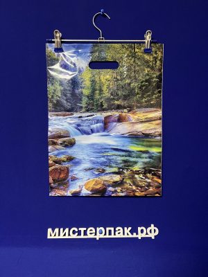 Пакет с прорубной ручкой “Живописный водопад” 40х31 Т Пакеты