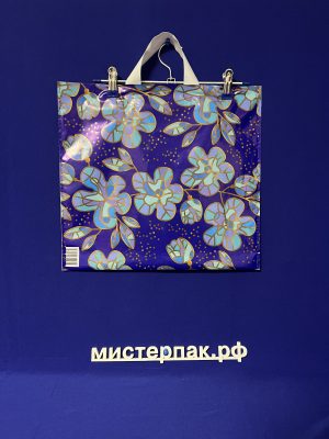 Пакет Голубые цветы с петлевыми ручками 40х36+8 (100) А